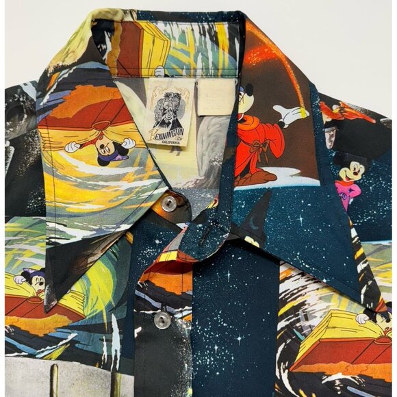 VTG 70s Kennington Mens XL Disney Mickey Mouse Fantasia Button Up Disco Shirt - Picture 5 of 7